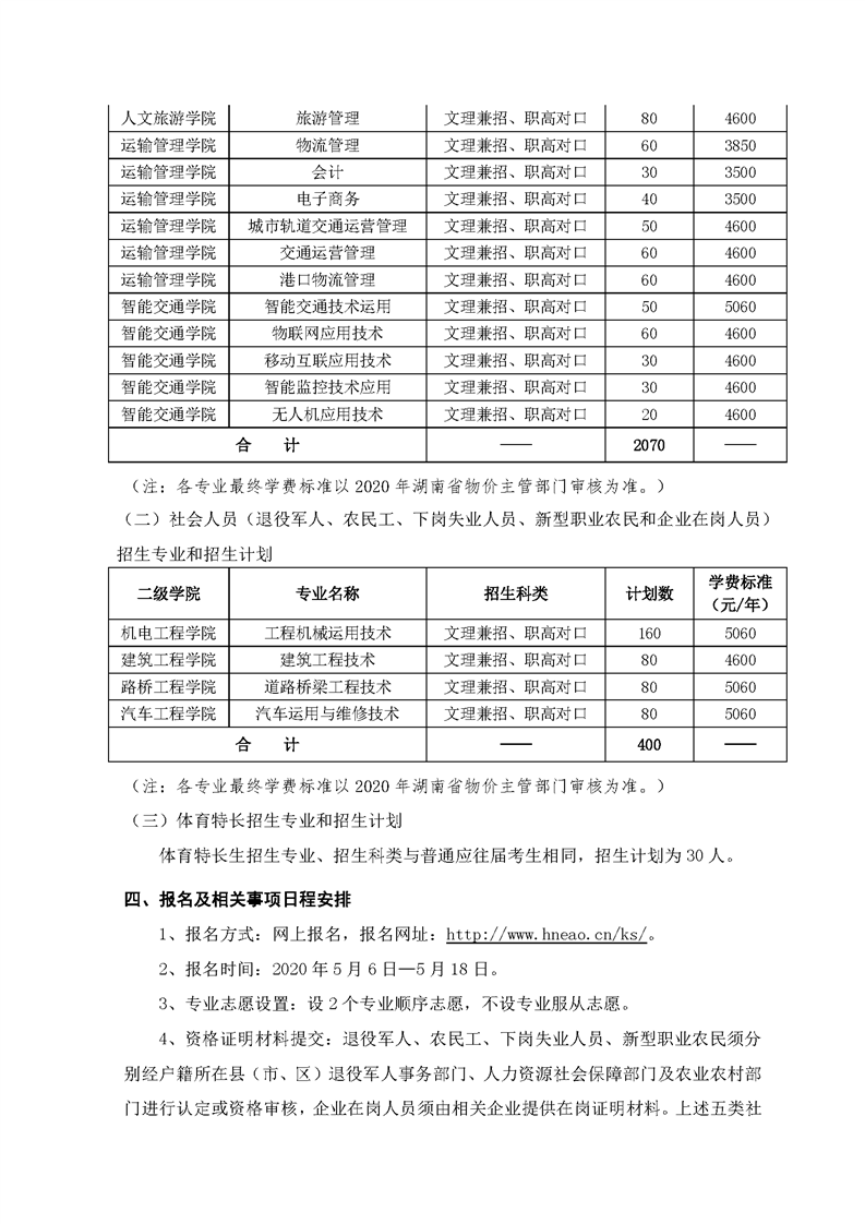 湖南交通职业技术学院2020年单独招生简章(图3)