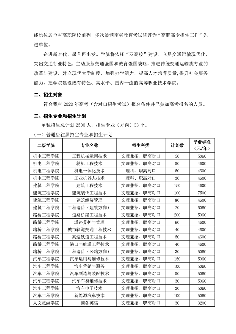 湖南交通职业技术学院2020年单独招生简章(图2)